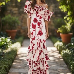 The KASARA Floral Ruffle Maxi Dress